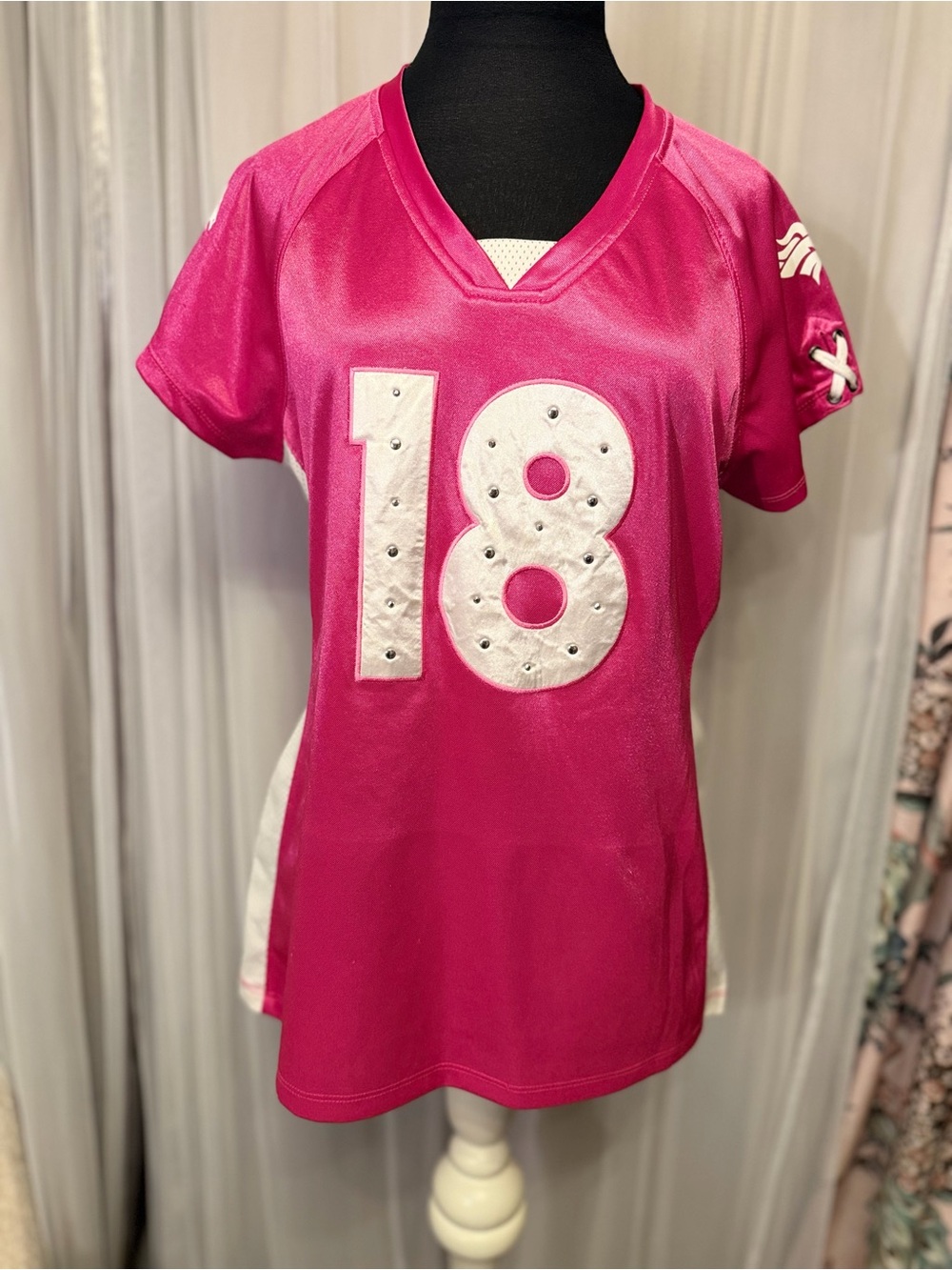 Peyton Manning #18 Denver Broncos Pink Breast Cancer Awareness Jersey Women M